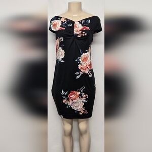 Iris 2X Dress Sleeveless Over The Shoulder Mini Stretch Floral Fitted